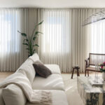 Custom-made sheer in S-fold style is perfect for this living room