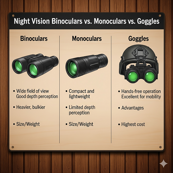 Night Vision Binoculars vs. Monoculars vs. Goggles