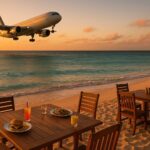 Beachfront-restaurant-Maho-St.-Maarten-with-ocean-view-and-low-flying-plane