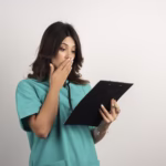 Female doctor surprised after seeing results