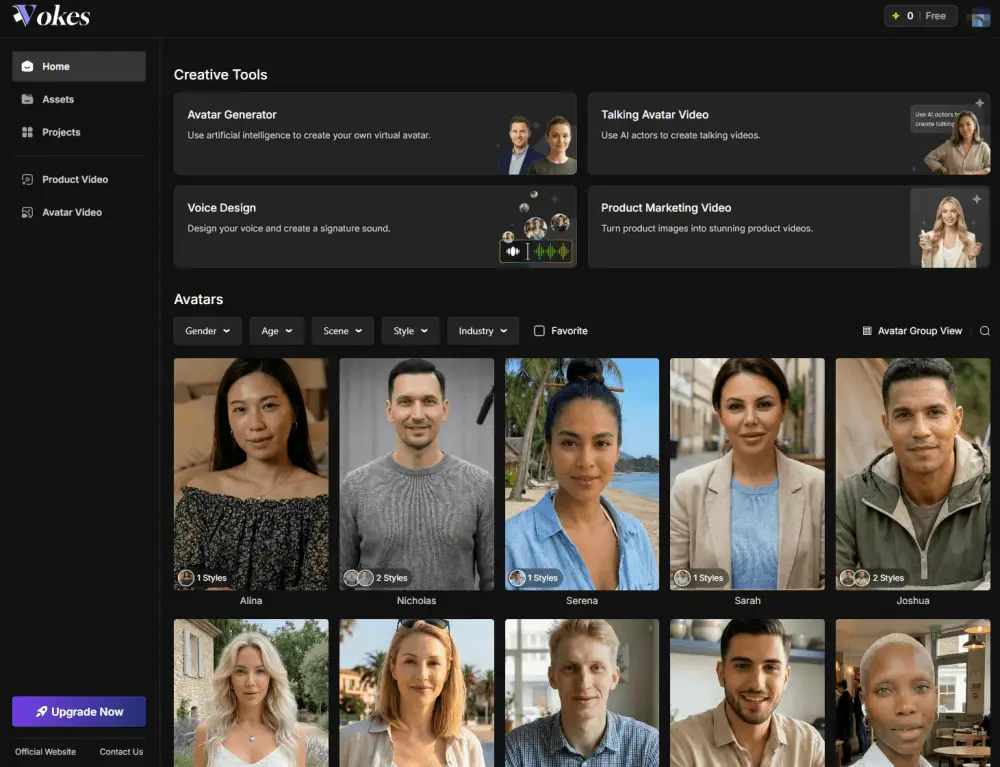 Vokes AI’s in-app screenshot display of AI avatar maker tool