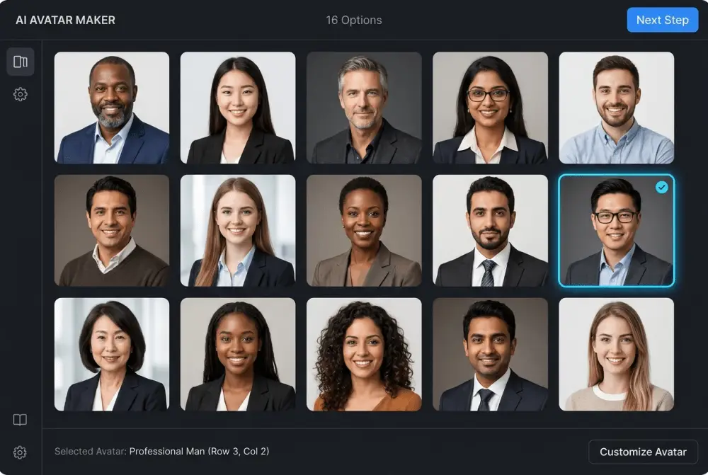 Selecting an AI avatar model from a diverse library.