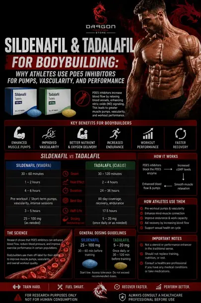 Sildenafil and Tadalafil for Bodybuilding: Why Athletes Use PDE5 Inhibitors for Pumps, Vascularity, and Performance